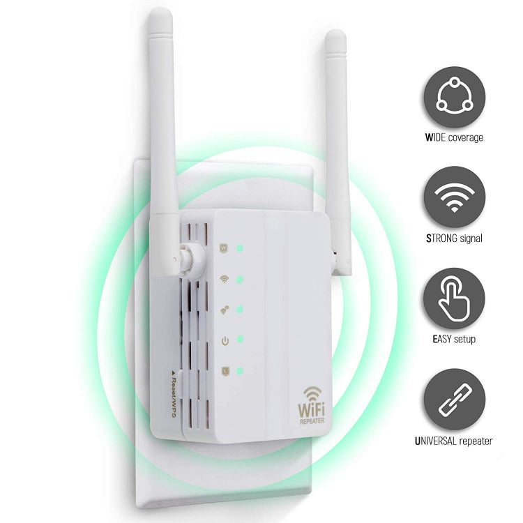 Frendorf | 300Mbps Wireless-N Reichweitenverlängerer WiFi Repeater Signalverstärker Netzwerkrouter mit 2 externen Antennen, EU-Stecker (Schwarz)