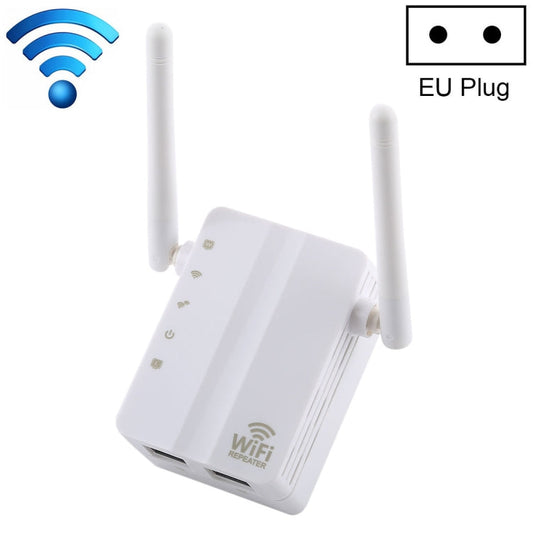 Frendorf | 300Mbps Wireless-N Reichweitenverlängerer WiFi Repeater Signalverstärker Netzwerkrouter mit 2 externen Antennen, EU-Stecker (Weiß)