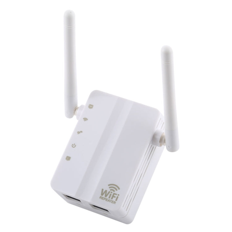 Frendorf | 300Mbps Wireless-N Reichweitenverlängerer WiFi Repeater Signalverstärker Netzwerkrouter mit 2 externen Antennen, EU-Stecker (Weiß)