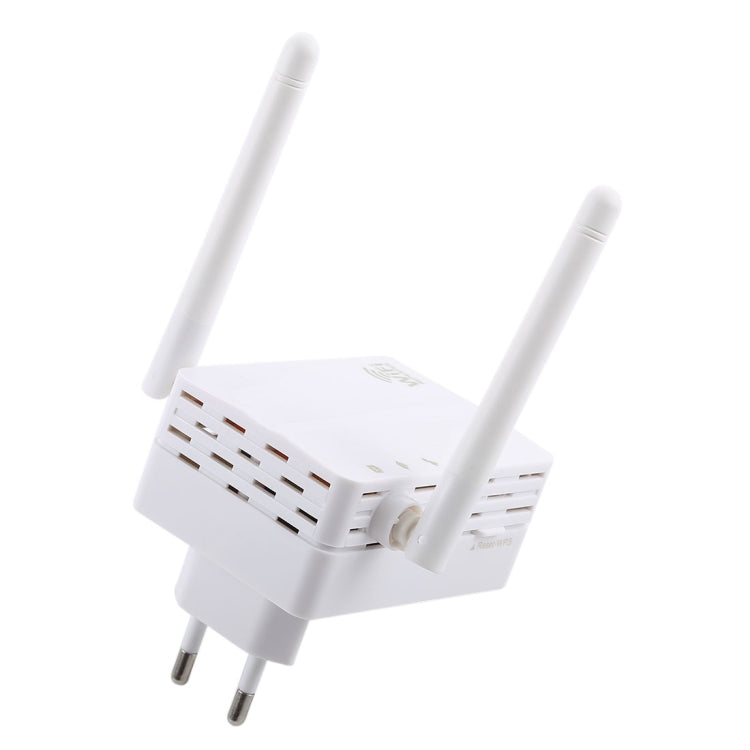 Frendorf | 300Mbps Wireless-N Reichweitenverlängerer WiFi Repeater Signalverstärker Netzwerkrouter mit 2 externen Antennen, EU-Stecker (Weiß)