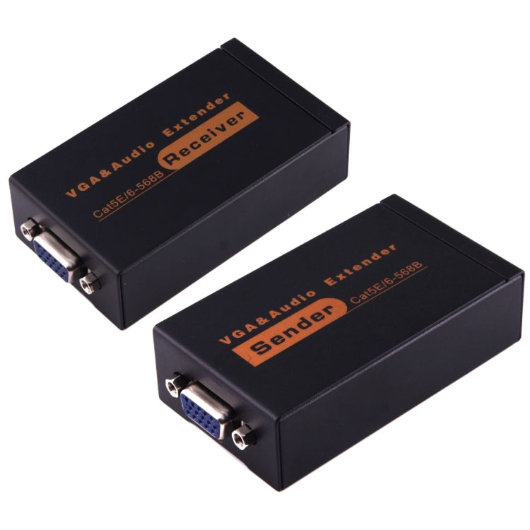 Frendorf | VGA & Audio Extender 1920x1440 HD 100m Cat5e / 6-568B Netzwerk-Kabel Sender Empfänger Adapter, EU-Stecker (Schwarz)