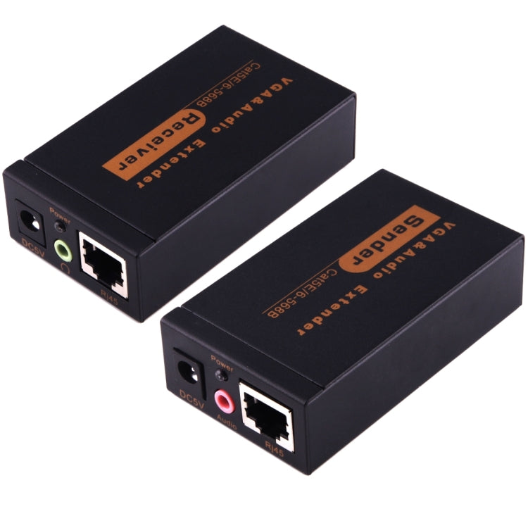 Frendorf | VGA & Audio Extender 1920x1440 HD 100m Cat5e / 6-568B Netzwerk-Kabel Sender Empfänger Adapter, EU-Stecker (Schwarz)