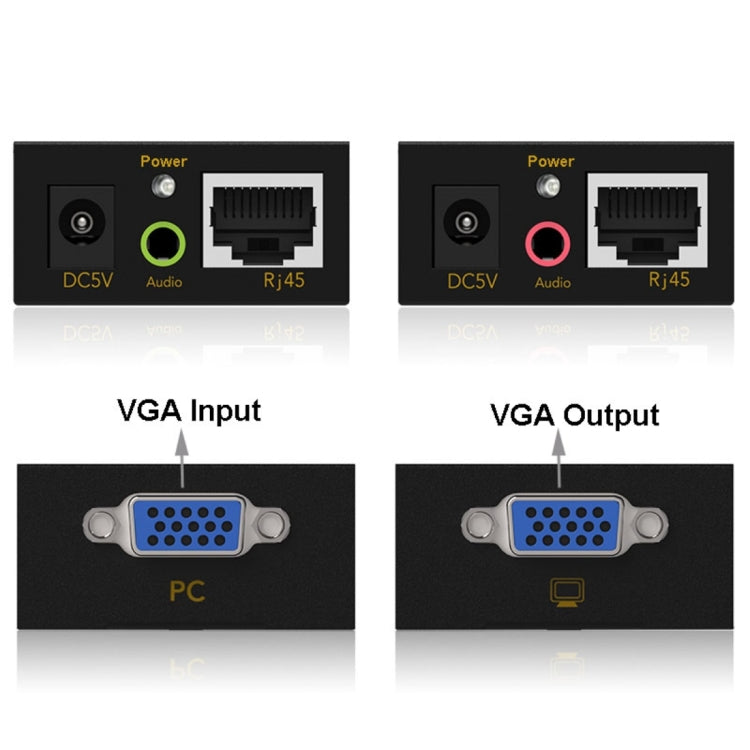 Frendorf | VGA & Audio Extender 1920x1440 HD 100m Cat5e / 6-568B Netzwerk-Kabel Sender Empfänger Adapter, EU-Stecker (Schwarz)