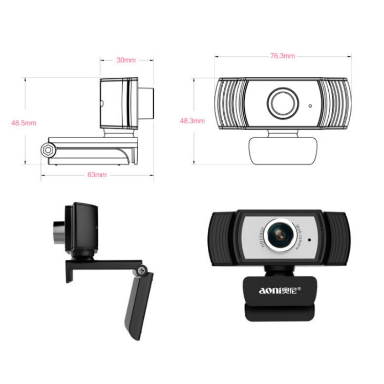 Frendorf | Aoni C33 Schönheit FHD 1080P IPTV WebCam Video-Konferenz Unterricht Live Übertragung Computer Kamera mit Mikrofon, treiberfrei Plug and Play (Schwarz)