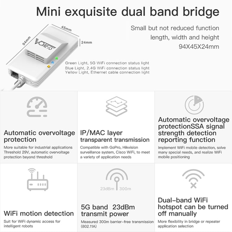 Frendorf | VONETS VAP11AC 5G / 2.4G Mini Wireless Bridge mit Lüfterversion 300Mbps + 900Mbps WiFi Repeater, Unterstützung von Videoüberwachung & Steuerung(Weiß)