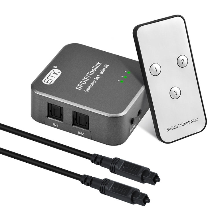 Frendorf | EMK SPDIF/TosLink Digital Optical Audio 3x1 Switcher mit IR-Controller (Grau)