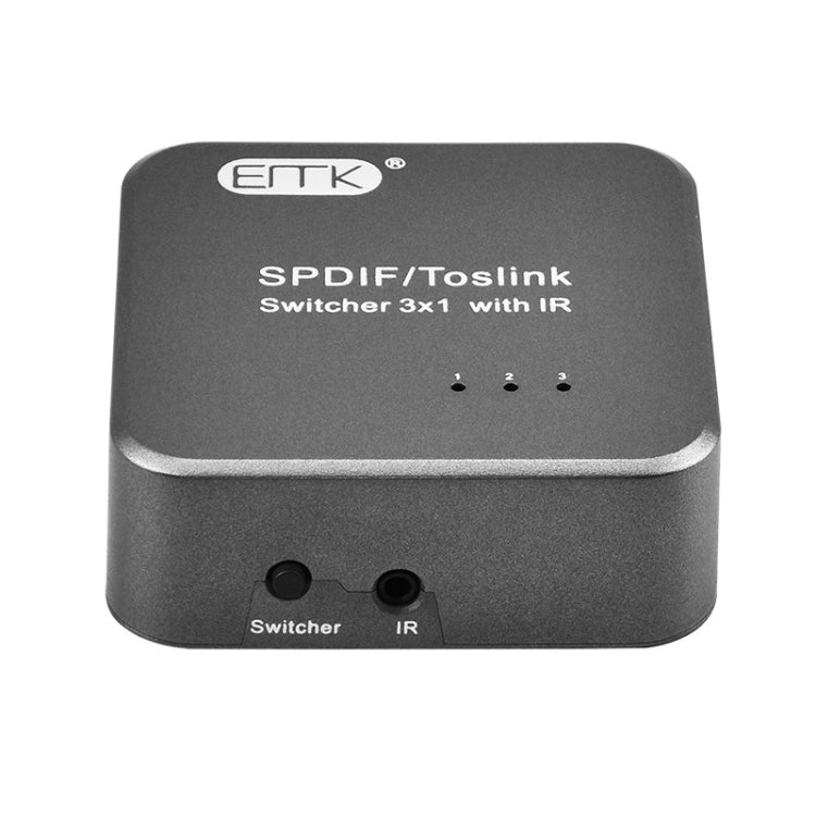 Frendorf | EMK SPDIF/TosLink Digital Optical Audio 3x1 Switcher mit IR-Controller (Grau)