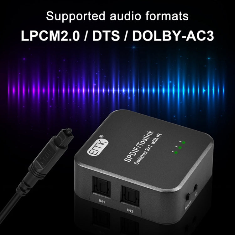 Frendorf | EMK SPDIF/TosLink Digital Optical Audio 3x1 Switcher mit IR-Controller (Grau)
