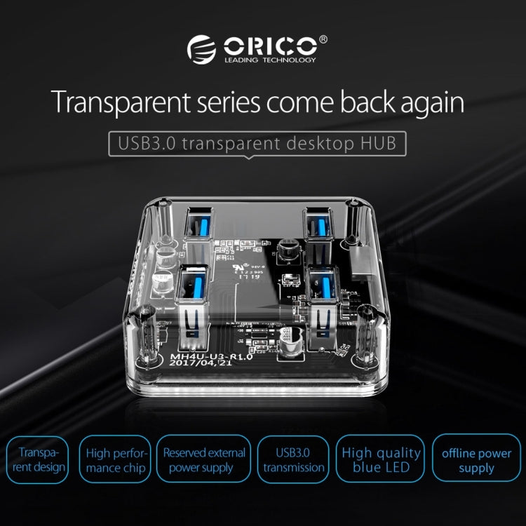 Frendorf | ORICO MH4U-30 USB 3.0 Transparenter Desktop HUB mit 30cm Micro USB Kabel