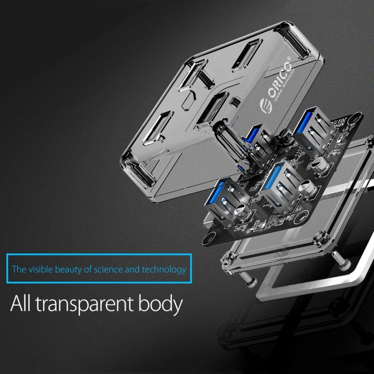 Frendorf | ORICO MH4U-30 USB 3.0 Transparenter Desktop HUB mit 30cm Micro USB Kabel