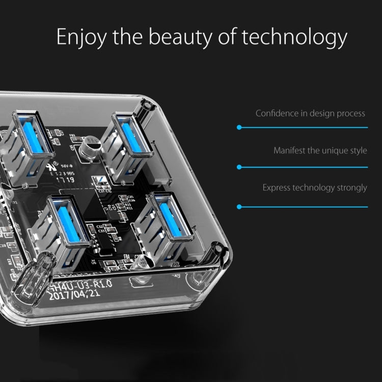 Frendorf | ORICO MH4U-30 USB 3.0 Transparenter Desktop HUB mit 30cm Micro USB Kabel