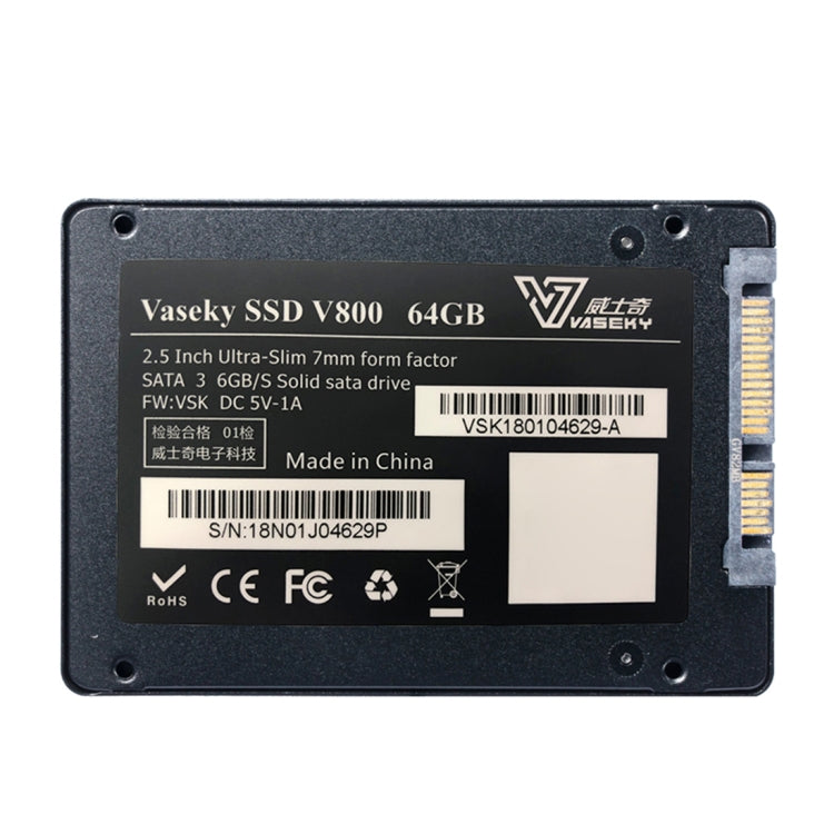 Frendorf | Vaseky V800 64GB 2.5 Zoll SATA3 6GB/s Ultra-Slim 7mm Solid State Drive SSD Festplattenlaufwerk für Desktop, Notebook