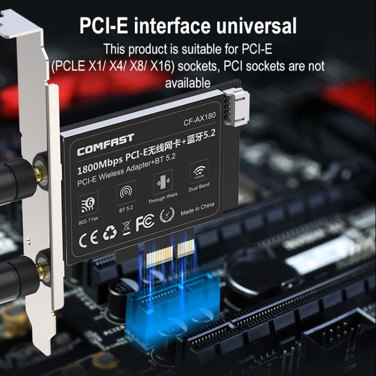 Frendorf | COMFAST CF-AX180 1800Mbps PCI-E Bluetooth 5.2 Dual Frequency Gaming WiFi 6 Wireless Netzwerkadapter ohne Kühlkörper