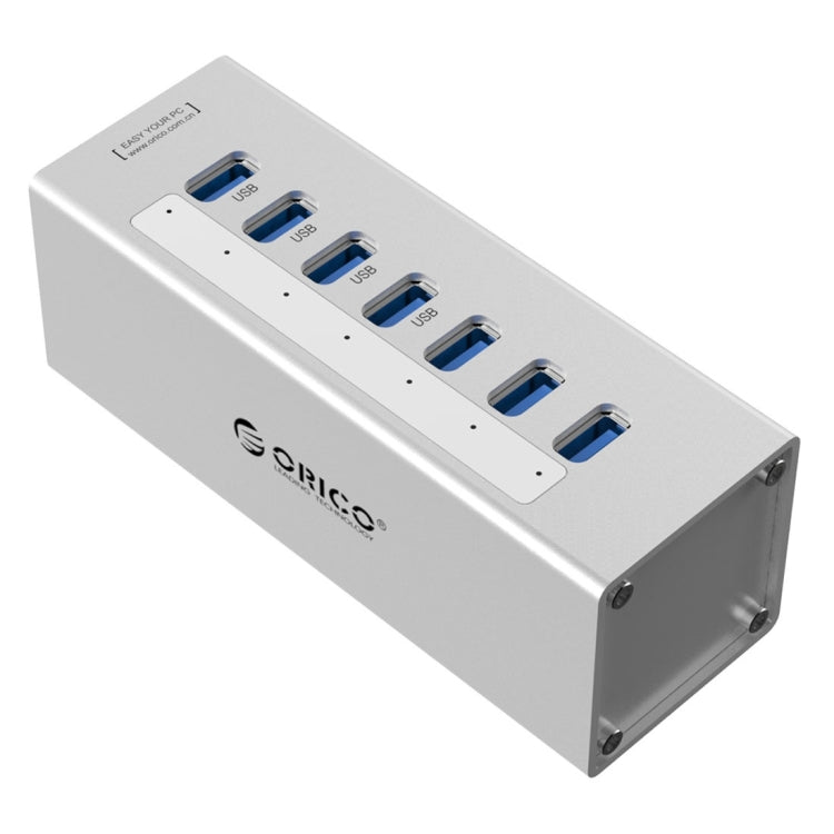 Frendorf | ORICO A3H7 Aluminium Hochgeschwindigkeits 7 Ports USB 3.0 HUB mit 12V/2.5A Stromversorgung für Laptops (Silber)