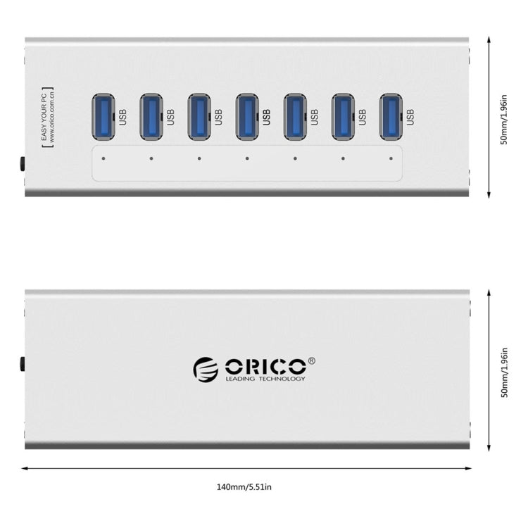 Frendorf | ORICO A3H7 Aluminium Hochgeschwindigkeits 7 Ports USB 3.0 HUB mit 12V/2.5A Stromversorgung für Laptops (Silber)