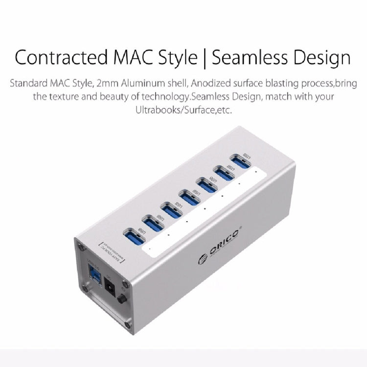 Frendorf | ORICO A3H7 Aluminium Hochgeschwindigkeits 7 Ports USB 3.0 HUB mit 12V/2.5A Stromversorgung für Laptops (Silber)