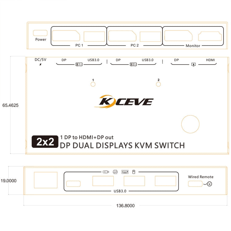 Frendorf | KC-KVM212DH 4K 60HZ USB3.0 DP Dual Display KVM Switcher mit MST Dual Screen Extension Replikation