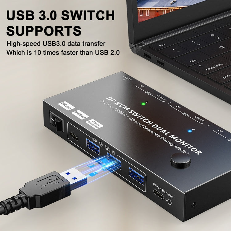 Frendorf | KC-KVM212DH 4K 60HZ USB3.0 DP Dual Display KVM Switcher mit MST Dual Screen Extension Replikation