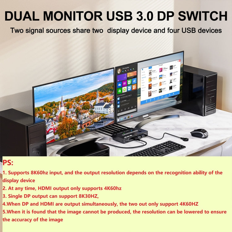 Frendorf | KC-KVM212DH 4K 60HZ USB3.0 DP Dual Display KVM Switcher mit MST Dual Screen Extension Replikation