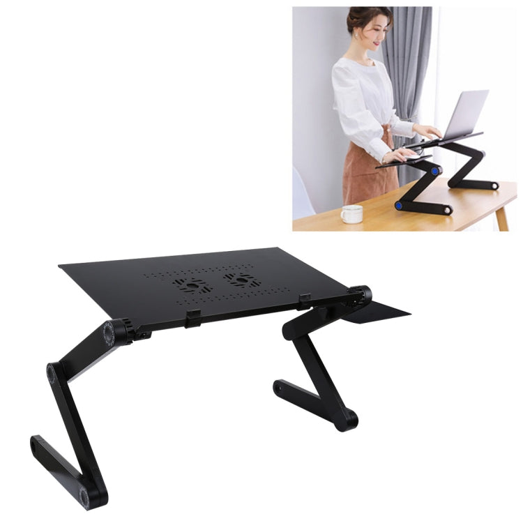 Frendorf | Tragbarer 360 Grad verstellbarer faltbarer Aluminiumlegierung Tischständer mit doppelten CPU-Lüftern & Mauspad für Laptop / Notebook, Tischgröße: 480mm x 260mm (Schwarz)