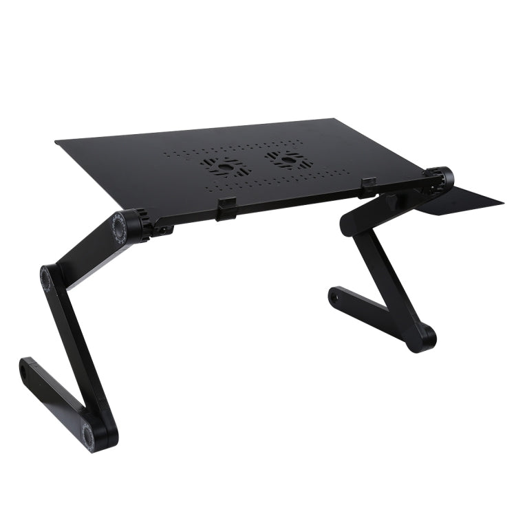 Frendorf | Tragbarer 360 Grad verstellbarer faltbarer Aluminiumlegierung Tischständer mit doppelten CPU-Lüftern & Mauspad für Laptop / Notebook, Tischgröße: 480mm x 260mm (Schwarz)