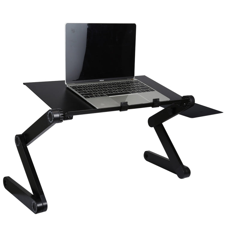 Frendorf | Tragbarer 360 Grad verstellbarer faltbarer Aluminiumlegierung Tischständer mit doppelten CPU-Lüftern & Mauspad für Laptop / Notebook, Tischgröße: 480mm x 260mm (Schwarz)