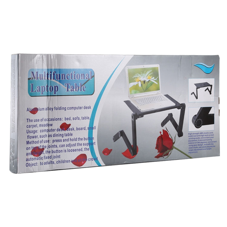 Frendorf | Tragbarer 360 Grad verstellbarer faltbarer Aluminiumlegierung Tischständer mit doppelten CPU-Lüftern & Mauspad für Laptop / Notebook, Tischgröße: 480mm x 260mm (Schwarz)