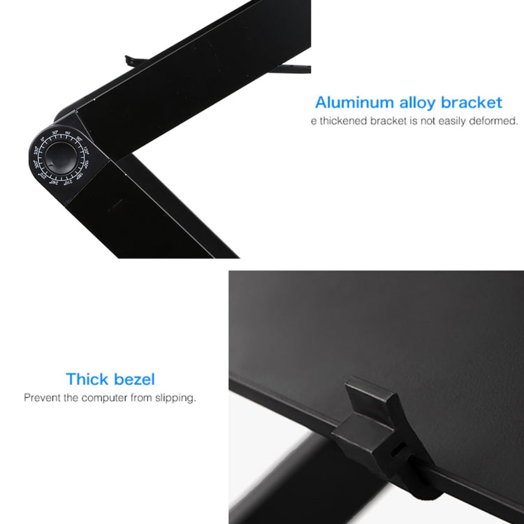 Frendorf | Tragbarer 360 Grad verstellbarer faltbarer Aluminiumlegierung Tischständer mit doppelten CPU-Lüftern & Mauspad für Laptop / Notebook, Tischgröße: 480mm x 260mm (Schwarz)
