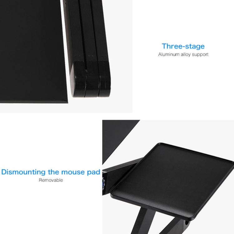Frendorf | Tragbarer 360 Grad verstellbarer faltbarer Aluminiumlegierung Tischständer mit doppelten CPU-Lüftern & Mauspad für Laptop / Notebook, Tischgröße: 480mm x 260mm (Schwarz)