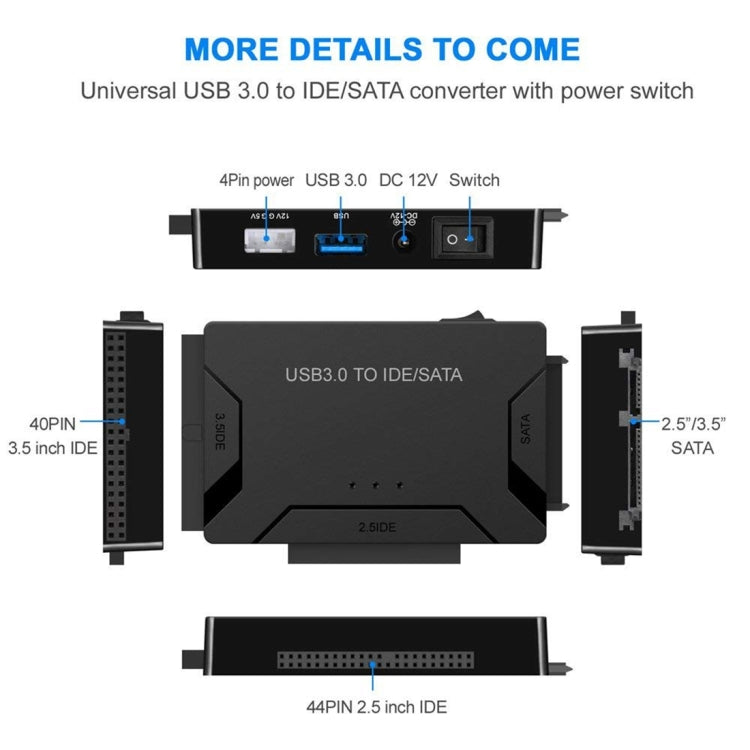 Frendorf | USB 3.0 zu SATA / IDE Festplattenkonverter Adapterkabel für 2,5 Zoll / 3,5 Zoll SATA IDE HDD, Kabellänge: 1m