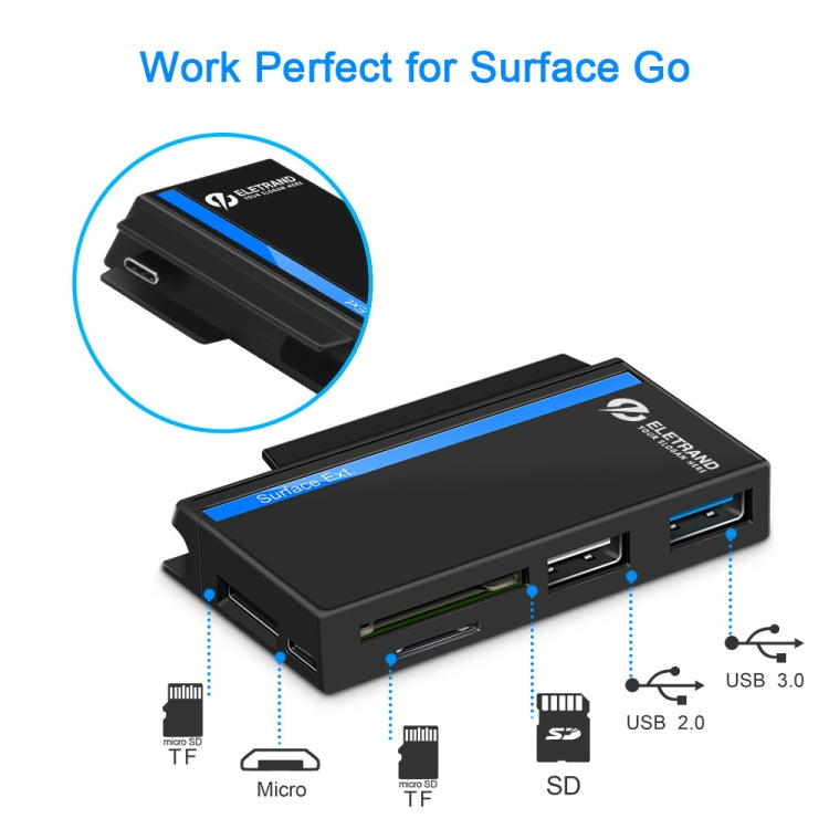 Frendorf | ROCKETEK RT-SGO727 USB 3.0 + USB 2.0 + Micro USB Schnittstelle Hub für Microsoft Surface Go, mit 2 TF-Karten- und SD-Kartensteckplätzen