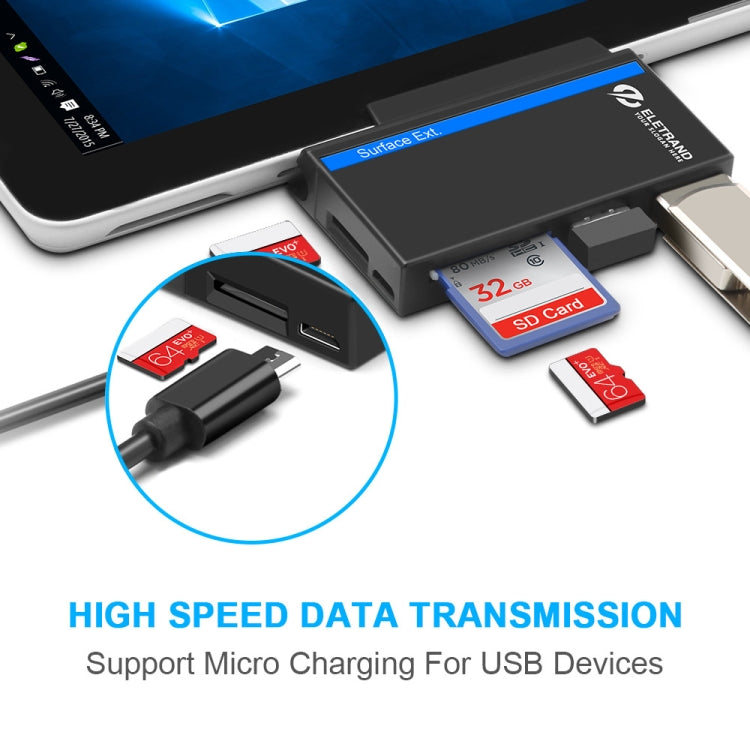 Frendorf | ROCKETEK RT-SGO727 USB 3.0 + USB 2.0 + Micro USB Schnittstelle Hub für Microsoft Surface Go, mit 2 TF-Karten- und SD-Kartensteckplätzen