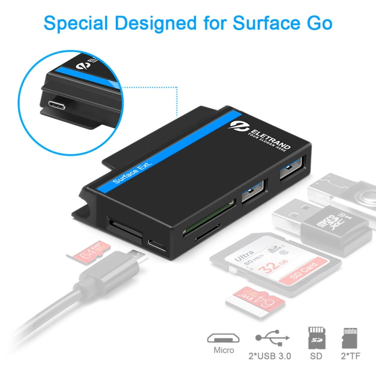 Frendorf | ROCKETEK RT-SGO737 2 USB 3.0 + Micro USB Schnittstelle Hub für Microsoft Surface Go, mit 2 TF-Karten- und SD-Karten-Slots