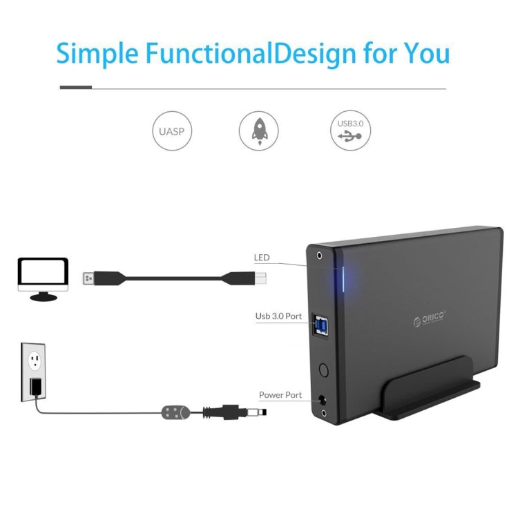 Frendorf | ORICO 7688U3 Vertikale Aluminium Externe Festplattengehäuse Speicherbox Festplattendock für 3,5 Zoll SATA HDD (Schwarz)