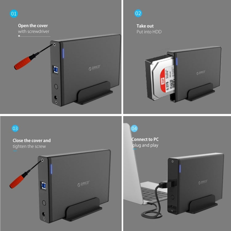 Frendorf | ORICO 7688U3 Vertikale Aluminium Externe Festplattengehäuse Speicherbox Festplattendock für 3,5 Zoll SATA HDD (Schwarz)