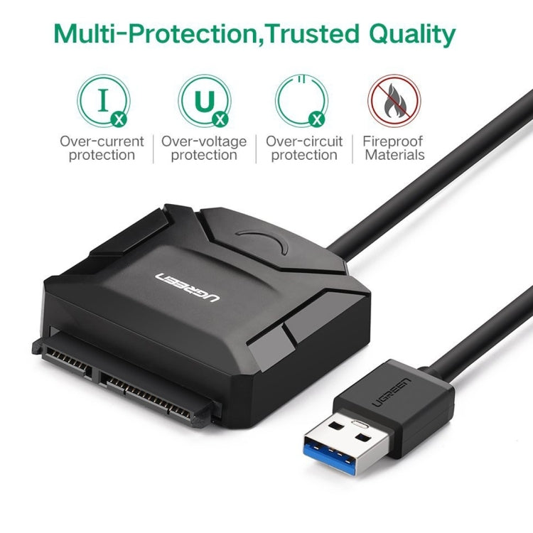 Frendorf | UGREEN USB 3.0 zu SATA Adapterkabel-Konverter für 2,5 / 3,5 Zoll Festplatte HDD und SSD, Unterstützung UASP SATA 3.0 (Schwarz)