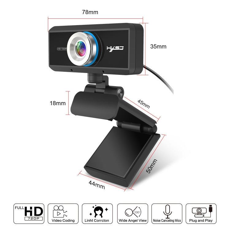 Frendorf | HXSJ S90 30fps 1 Megapixel 720P HD Webcam für Desktop / Laptop / Android TV, mit 8m schalldämpfendem Mikrofon, Kabellänge: 1,5m