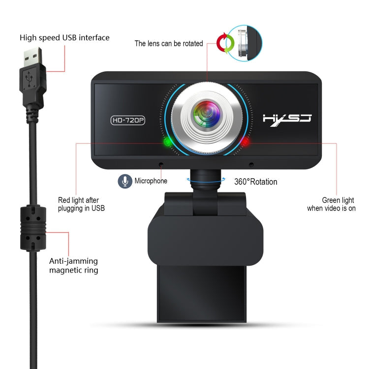 Frendorf | HXSJ S90 30fps 1 Megapixel 720P HD Webcam für Desktop / Laptop / Android TV, mit 8m schalldämpfendem Mikrofon, Kabellänge: 1,5m