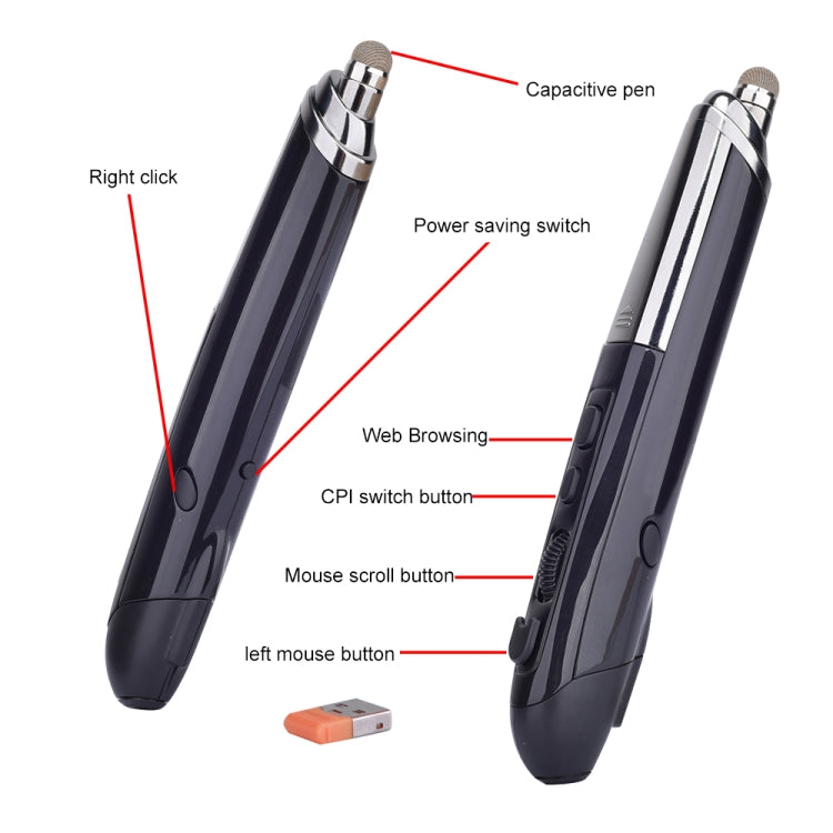 Frendorf | PR-08 6-Tasten Smart Wireless Optical Mouse mit Stylus Pen & Laser-Funktion (Schwarz)