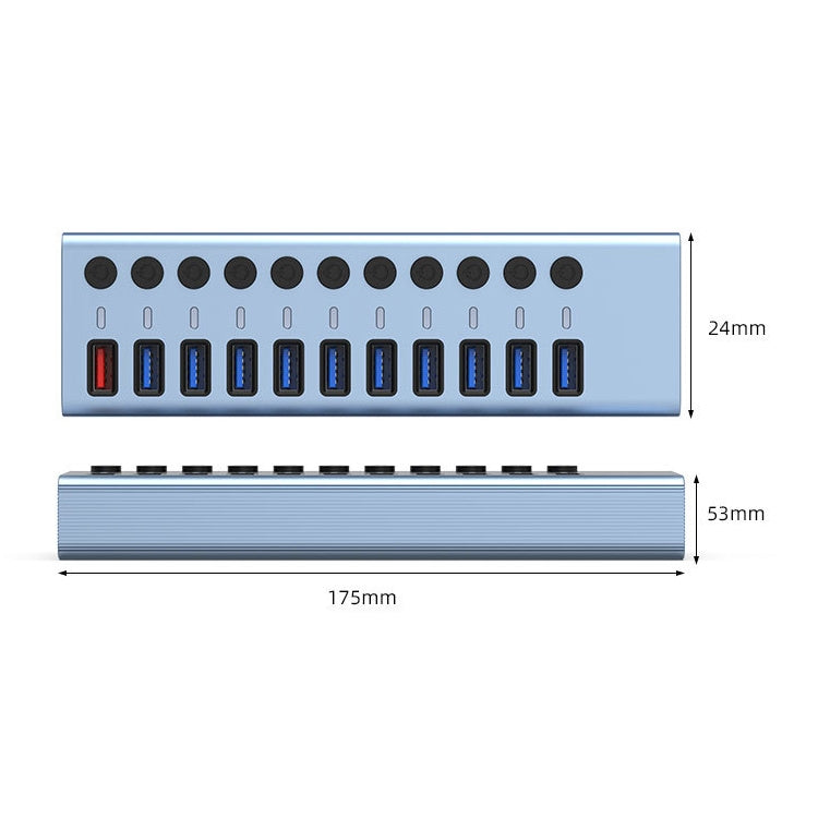 Frendorf | 11 in 1 USB 3.0 HUB Splitter mit unabhängigem Schalter & 12V 4A Netzteil