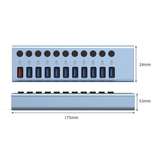 Frendorf | 11 in 1 USB 3.0 HUB Splitter mit unabhängigem Schalter & 12V 4A Netzteil