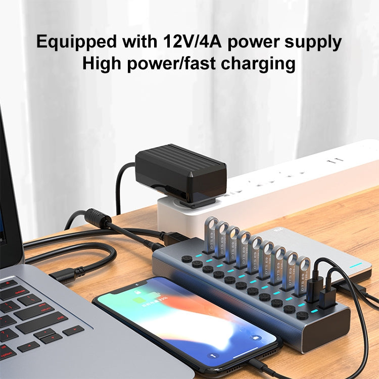 Frendorf | 11 in 1 USB 3.0 HUB Splitter mit unabhängigem Schalter & 12V 4A Netzteil