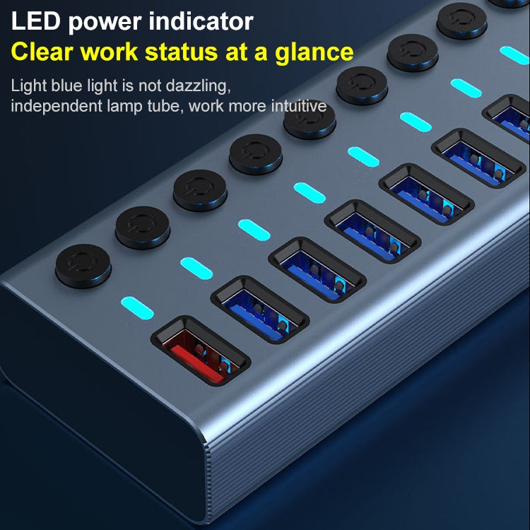 Frendorf | 11 in 1 USB 3.0 HUB Splitter mit unabhängigem Schalter & 12V 4A Netzteil