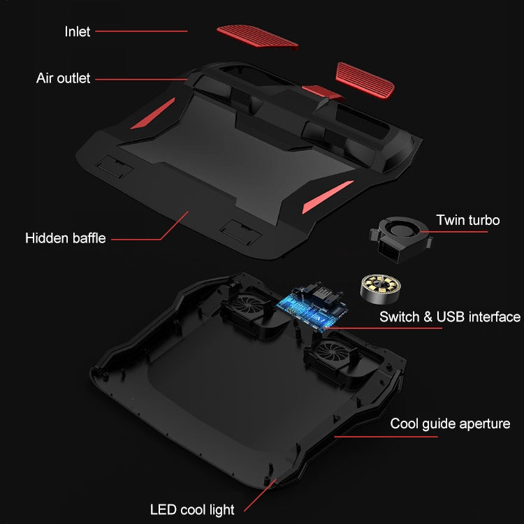 Frendorf | SSRQ-021S Regenbogen-Version Flank Glühend Dual-Fan Laptop-Radiator Zwei-Geschwindigkeits Einstellbare Computer-Basis für Laptops unter 18 Zoll