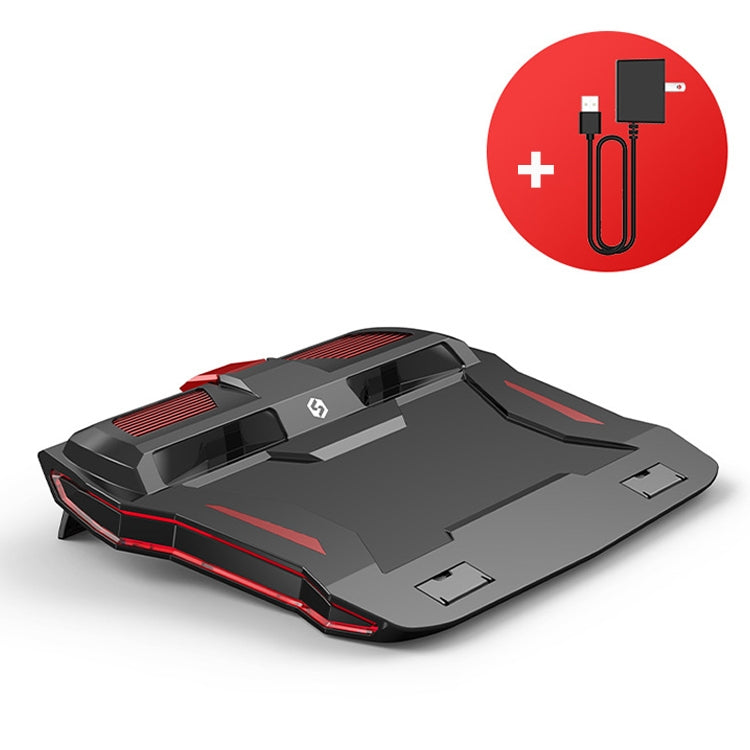Frendorf | SSRQ-021S Rotes Licht + Adapter Version Flank Glowing Dual-Fan Laptop-Kühler Zwei-Geschwindigkeits-Einstellbare Computerbasis für Laptops unter 18 Zoll, US-Stecker