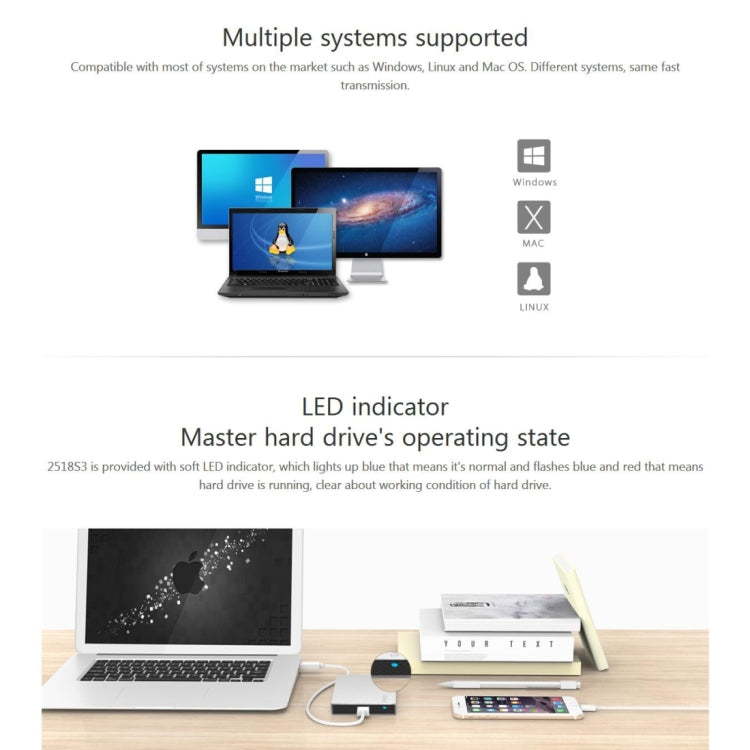 Frendorf | ORICO 2518S3 USB3.0 Externe Festplattengehäuse für 7mm & 9.5mm 2.5 Zoll SATA HDD / SSD (Silber)