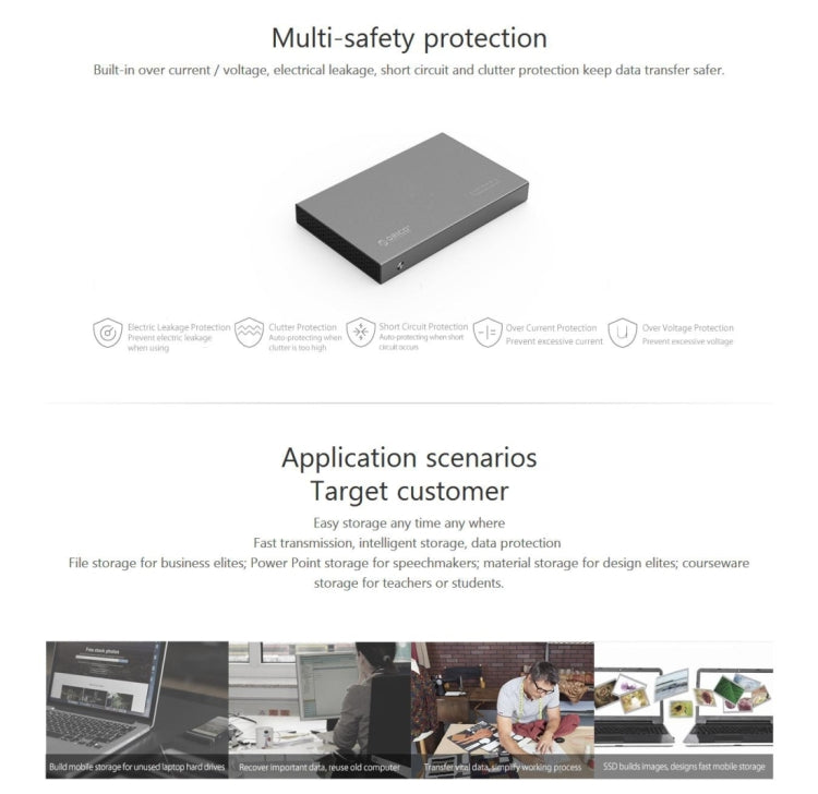 Frendorf | ORICO 2518S3 USB3.0 Externe Festplattengehäuse für 7mm & 9.5mm 2.5 Zoll SATA HDD / SSD (Silber)