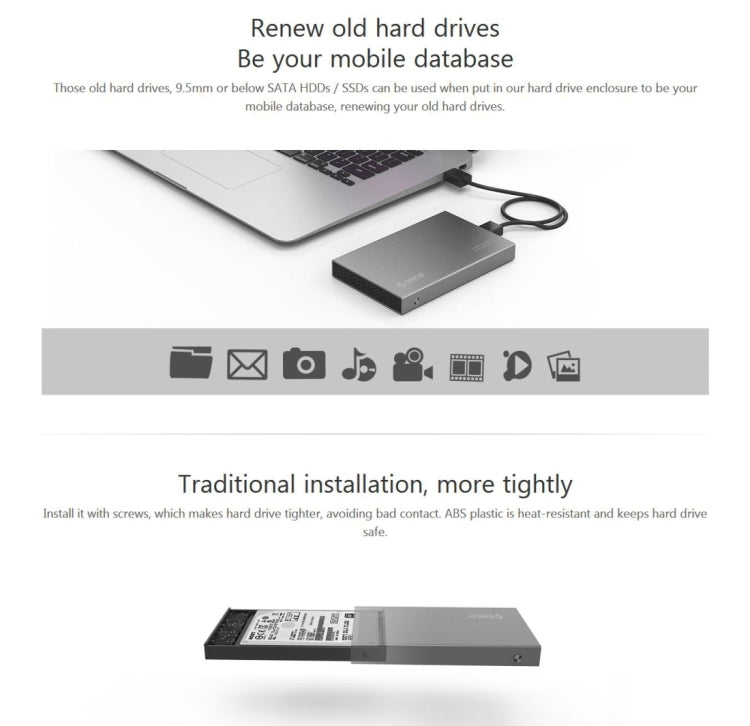 Frendorf | ORICO 2518S3 USB3.0 Externe Festplattengehäuse für 7mm & 9.5mm 2.5 Zoll SATA HDD / SSD (Silber)