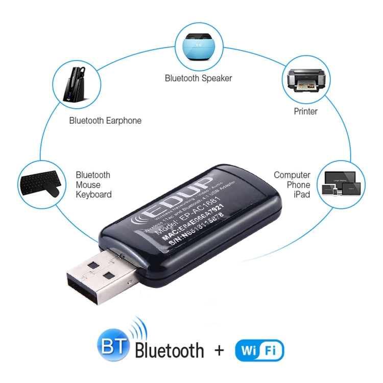 Frendorf | EDUP EP-AC1681 2 in 1 AC1200Mbps 2.4GHz & 5.8GHz Dual Band USB WiFi Adapter Externe Netzwerkkarte mit Bluetooth 4.1 Funktion