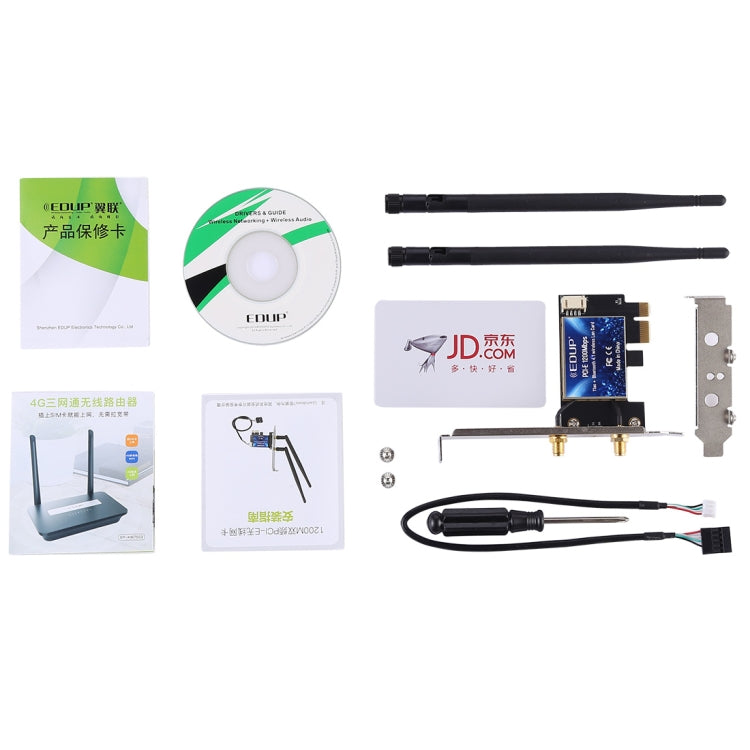Frendorf | EDUP EP-9620 2 in 1 AC1200Mbps 2.4GHz & 5.8GHz Dual Band PCI-E 2 Antenne WiFi Adapter Externe Netzwerkkarte + Bluetooth